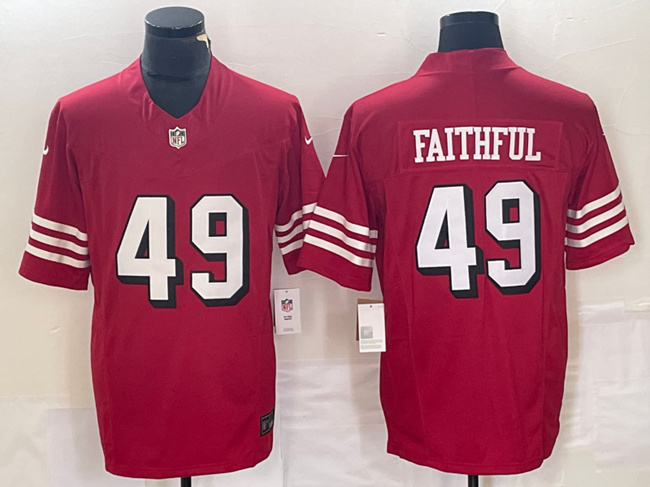 Men's San Francisco 49ers #49 Faithful New Red 2023 F.U.S.E. Vapor Untouchable Limited Stitched Football Jersey Men's San Francisco 49ers #49 Faithful New Red 2023 F.U.S.E. Vapor Untouchable Limited Stitched Football Jersey